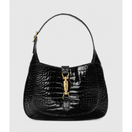 Gucci Jackie 1961 croco kleine schoudertas 636709 zwart