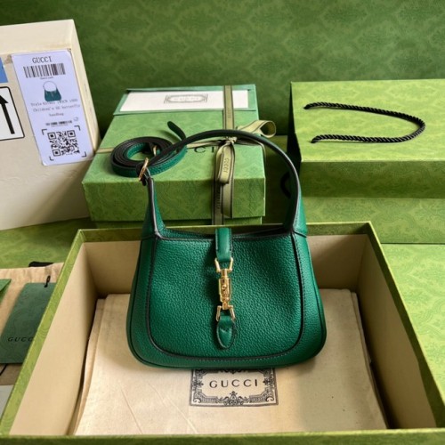 Gucci Jackie 1961 mini natuurnerf lederen hobo bag 637091 Smaragdgroen