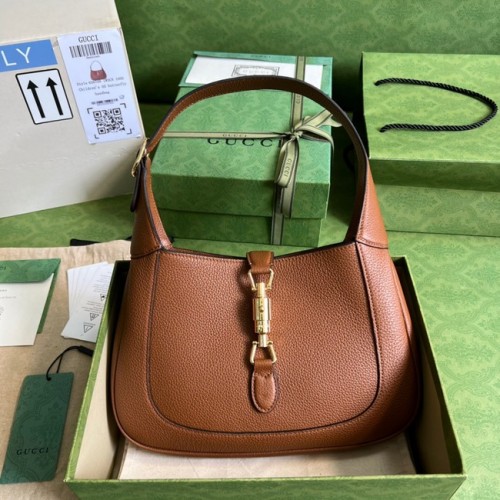 Gucci Jackie 1961 mini natuurnerf lederen hobo bag 637091 bruin