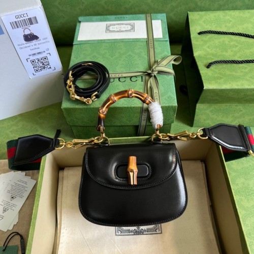 Gucci Mini tas met handvat aan de bovenkant met bamboe 686864 zwart