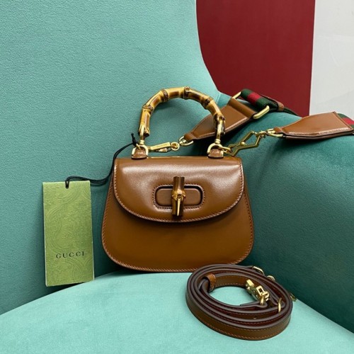 Gucci Mini top handvat tas met Bamboo 686864 bruin