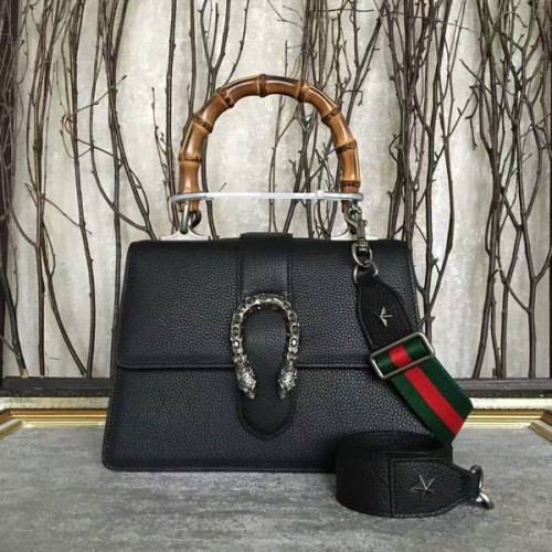 Gucci Now Bamboo Lichee patroon lederen tas met handvat aan de bovenkant 448075 zwart