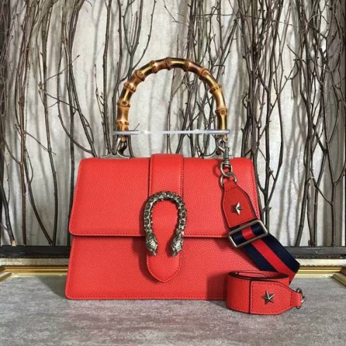 Gucci Now Bamboo Lichee Pattern Leather Top Handle Bag 448075 rood