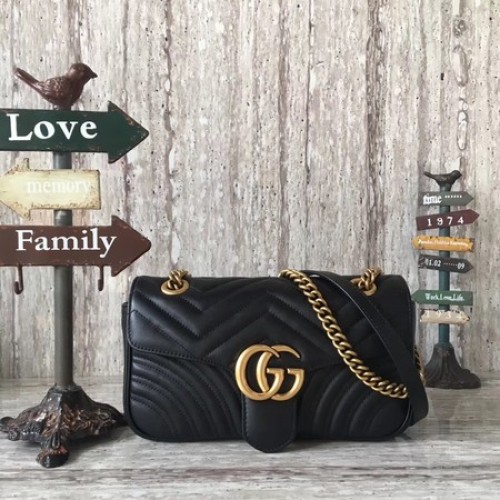 Gucci Now GG Marmont Matelasse schoudertas 443496 zwart