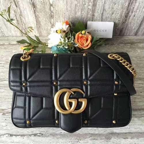 Gucci Now Marmont Mmatelasse schoudertas 443496 zwart