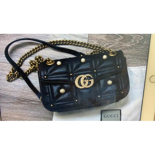 Gucci Now Marmont Mmatelasse schoudertas 443497 zwart