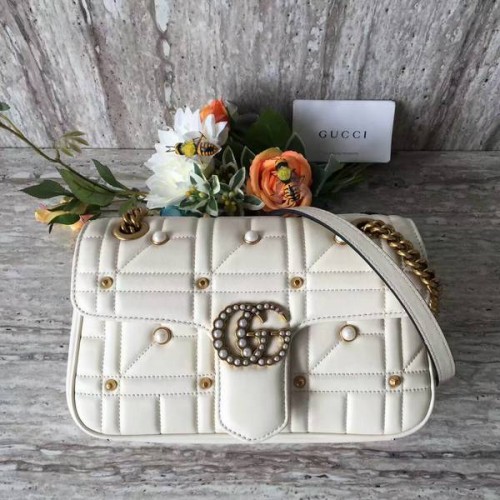 Gucci Now Marmont Mmatelasse schoudertas 443497 wit