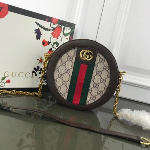 Gucci Ophidia mini GG ronde schoudertas 171285 bruin