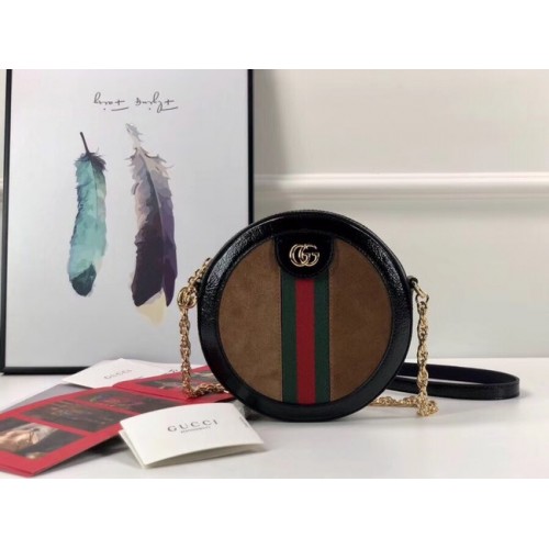 Gucci Ophidia mini ronde schoudertas 550618 Bruin suède