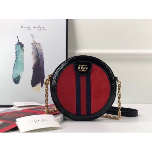 Gucci Ophidia mini ronde schoudertas 550618 rood suède