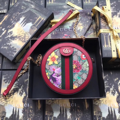 Gucci Ophidia serie GG bloem ronde mini schoudertas 550618 rood