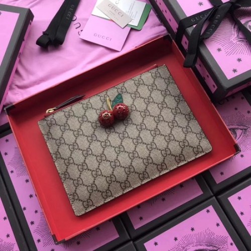 Gucci Original GG Canvas Clutch Kersen 475042 Rood