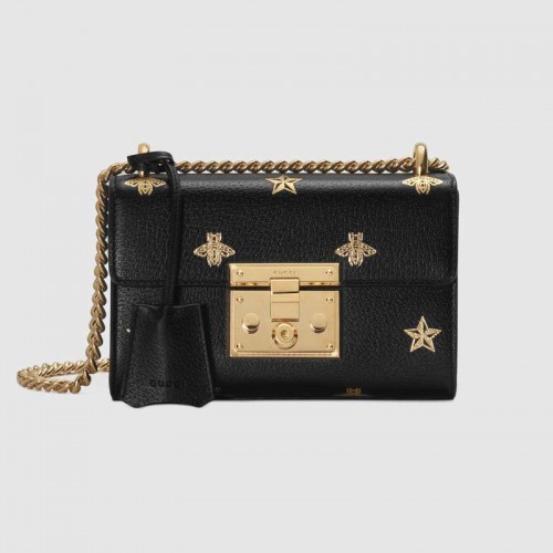 Gucci Padlock Bee Star kleine schoudertas 432182 ZWART