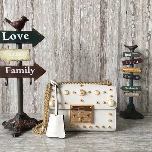 Gucci hangslot kalfsleren schoudertas 432182 gebroken wit