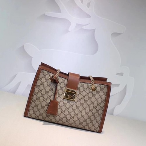 Gucci hangslot GG Supreme canvas schoudertas 479197 abrikoos