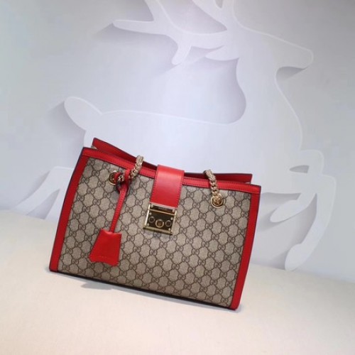 Gucci hangslot GG Supreme canvas schoudertas 479197 rood