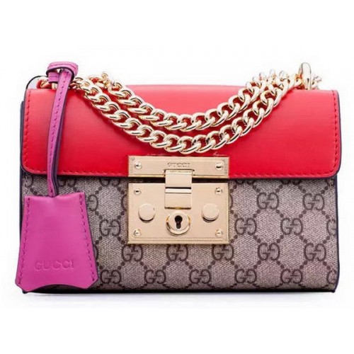 Gucci hangslot GG Supreme schoudertassen 409487 rood