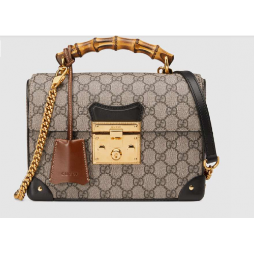 Gucci Padlock GG kleine bamboe schouderrugzak 603221 zwart&bruin