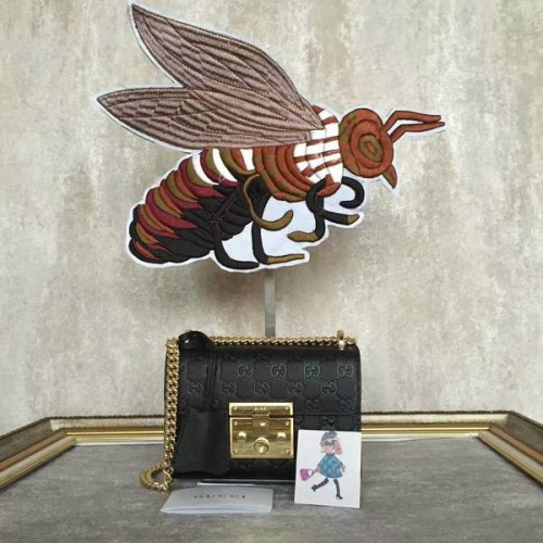 Gucci Hangslot Gucci Signature Mini-schoudertas 409487A Zwart