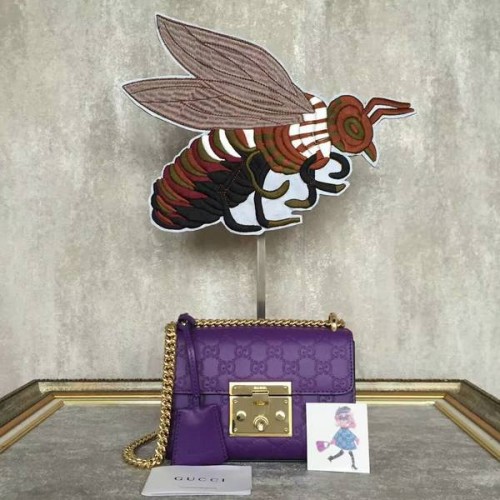 Gucci Hangslot Gucci Signature Mini Schoudertas 409487A Paars