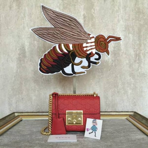 Gucci Hangslot Gucci Signature Mini Schoudertas 409487A Rood