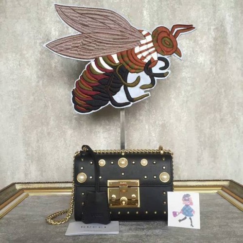 Gucci hangslot bezaaid lederen schoudertas 432182A zwart