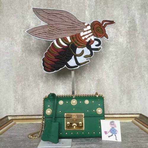 Gucci hangslot bezaaid lederen schoudertas 432182A groen