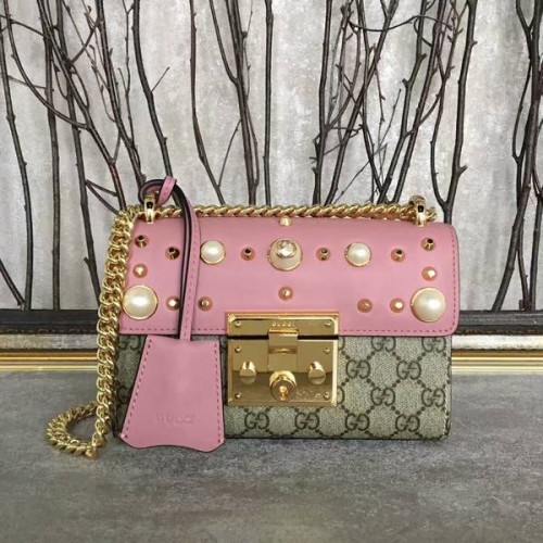 Gucci hangslot lederen schoudertas 432182A roze
