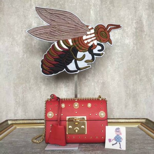 Gucci hangslot bezaaid lederen schoudertas 432182A rood