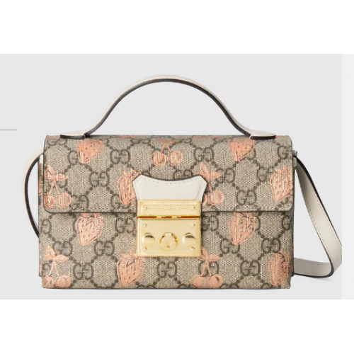 Gucci Mini-tas met hangslotbessenprint 652683 Wit