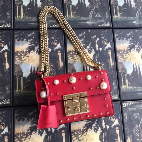 Gucci Padlock small GG Pearl schoudertas 409487 rood