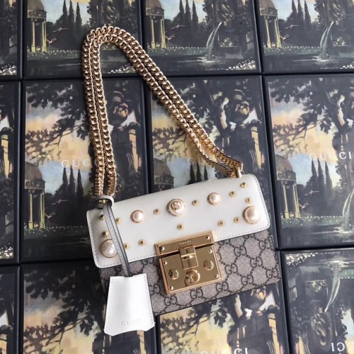 Gucci Padlock small GG Pearl schoudertas A409487 Wit