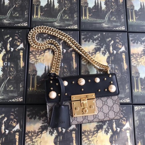 Gucci Padlock small GG Pearl schoudertas A409487 zwart