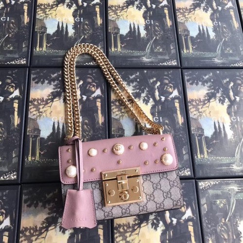 Gucci Padlock small GG Pearl schoudertas A409487 roze