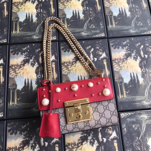Gucci Padlock small GG Pearl schoudertas A409487 rood
