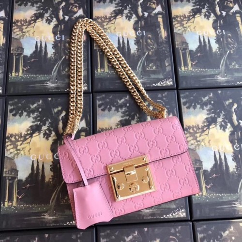 Gucci Padlock kleine GG schoudertas 409487 roze
