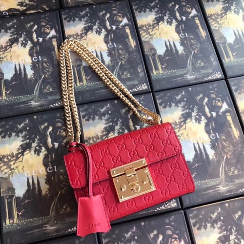 Gucci Padlock small GG schoudertas 409487 rood