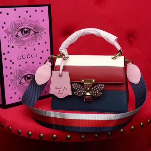 Gucci Queen Margaret lederen tas met handvat 476541 rood en wit en blauw