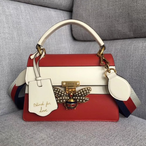 Gucci Queen Margaret kleine tas met handvat aan de bovenkant 476541 rood en wit