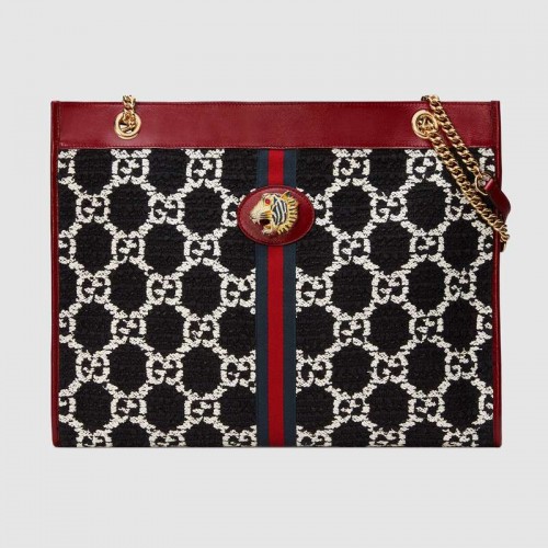Gucci Rajah GG tweed grote boodschappentas 537219 zwart