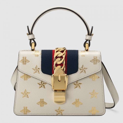 Gucci Sylvie Bee Star mini leren tas 470270 wit