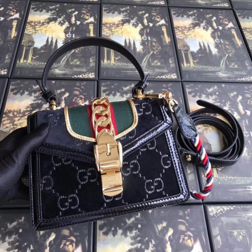 Gucci Sylvie GG fluwelen minitas 470270 zwart