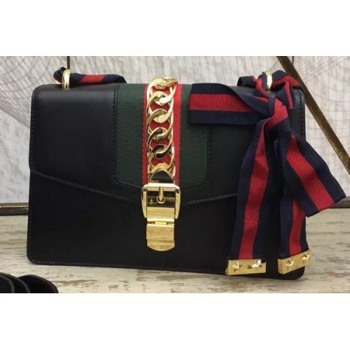 Gucci Sylvie leren kettingtas 431667 zwart