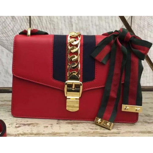 Gucci Sylvie leren kettingtas 431667 rood