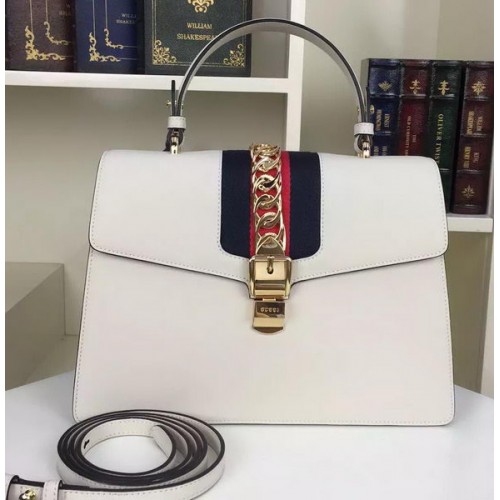 Gucci Sylvie lederen schoudertas 421665 wit