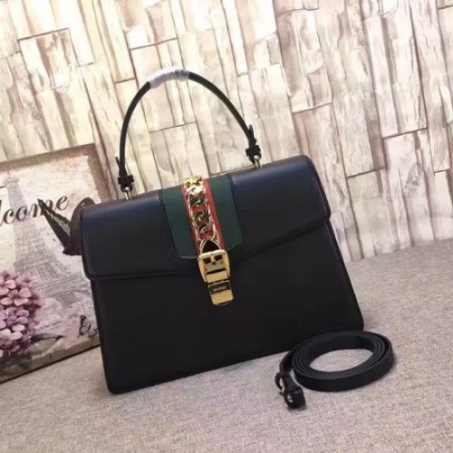 Gucci Sylvie lederen tas met handvat 431665 zwart