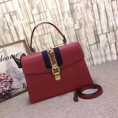 Gucci Sylvie lederen tas met handvat 431665 rood