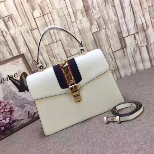Gucci Sylvie lederen tas met handvat 431665 wit