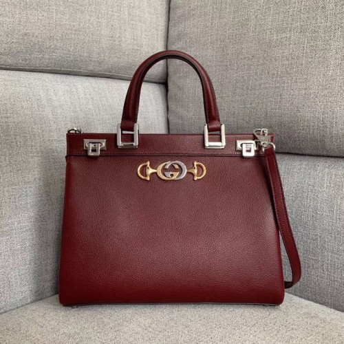 Gucci Zumi medium handtas van generfd leer 564714 Burgundy