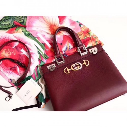 Gucci Zumi kleine handtas van generfd leer 569712 Burgundy